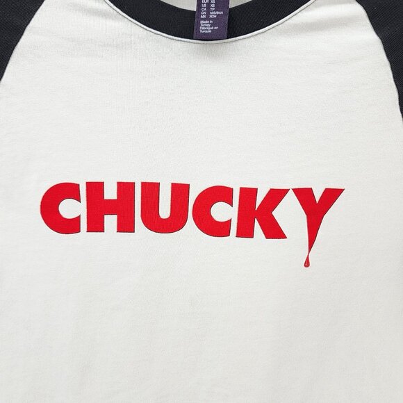 Chucky H&M Unisex Size XS Long Sleeve Raglan T Shirt White Black New - Picture 4 of 11